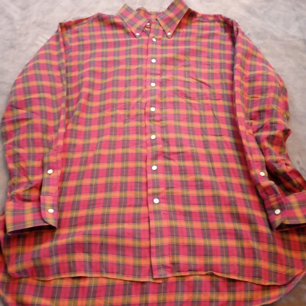 Robert Talbott Button Down Shirt Mens Sz 17.5 Madras Plaid Colorful Long Sleeves